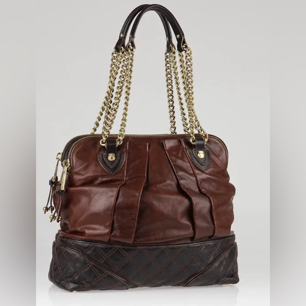 Y2k Marc Jacobs Italy DASH Brown Leather Chain Strap shoulder quilt Bag